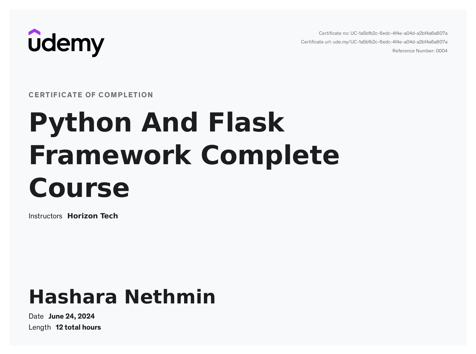 Python And Flask Framework Certificate