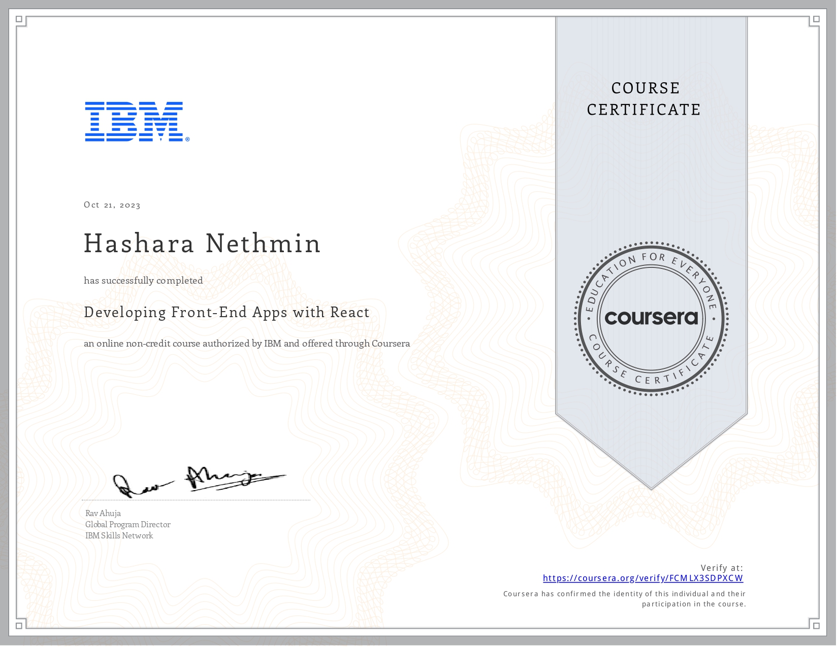 Developing Front-End Apps with React Certificate